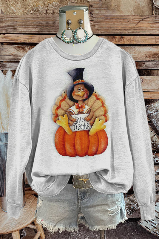 Lovely Thanksgiving Turkey Print Sweatshirt