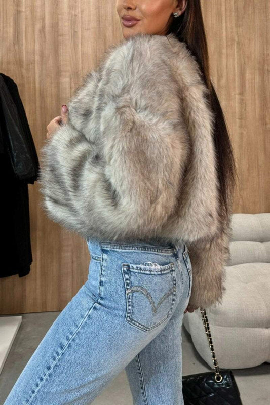 Women's Faux Fur Round Neck Long Sleeve Coat