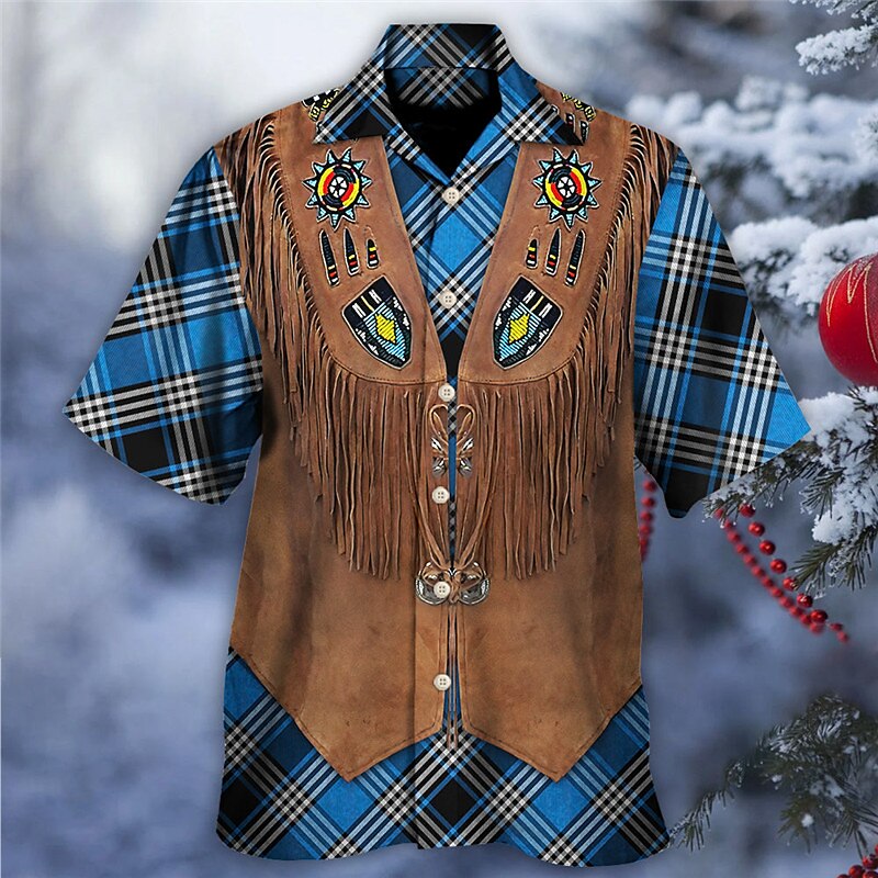 Christmas Western Plaid Casual Printed Short-Sleeved Shirt