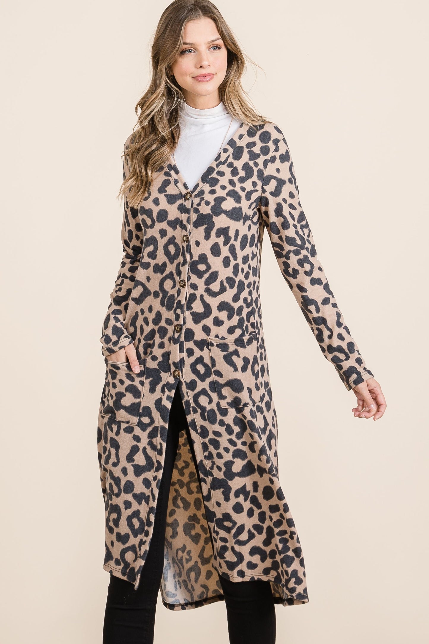 Leopard V-Neck Long Sleeve Cardigan