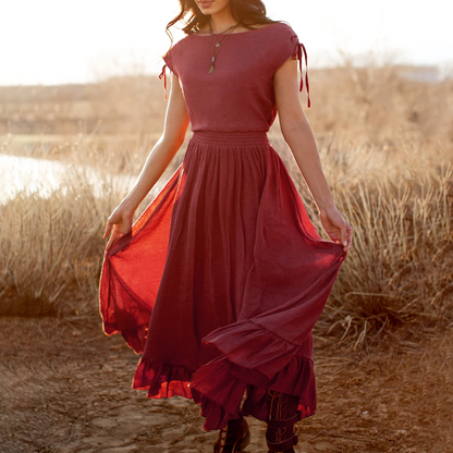 Ladies Vintage Western Style Cotton And Linen Mesa Rose Rustic Boho Dress