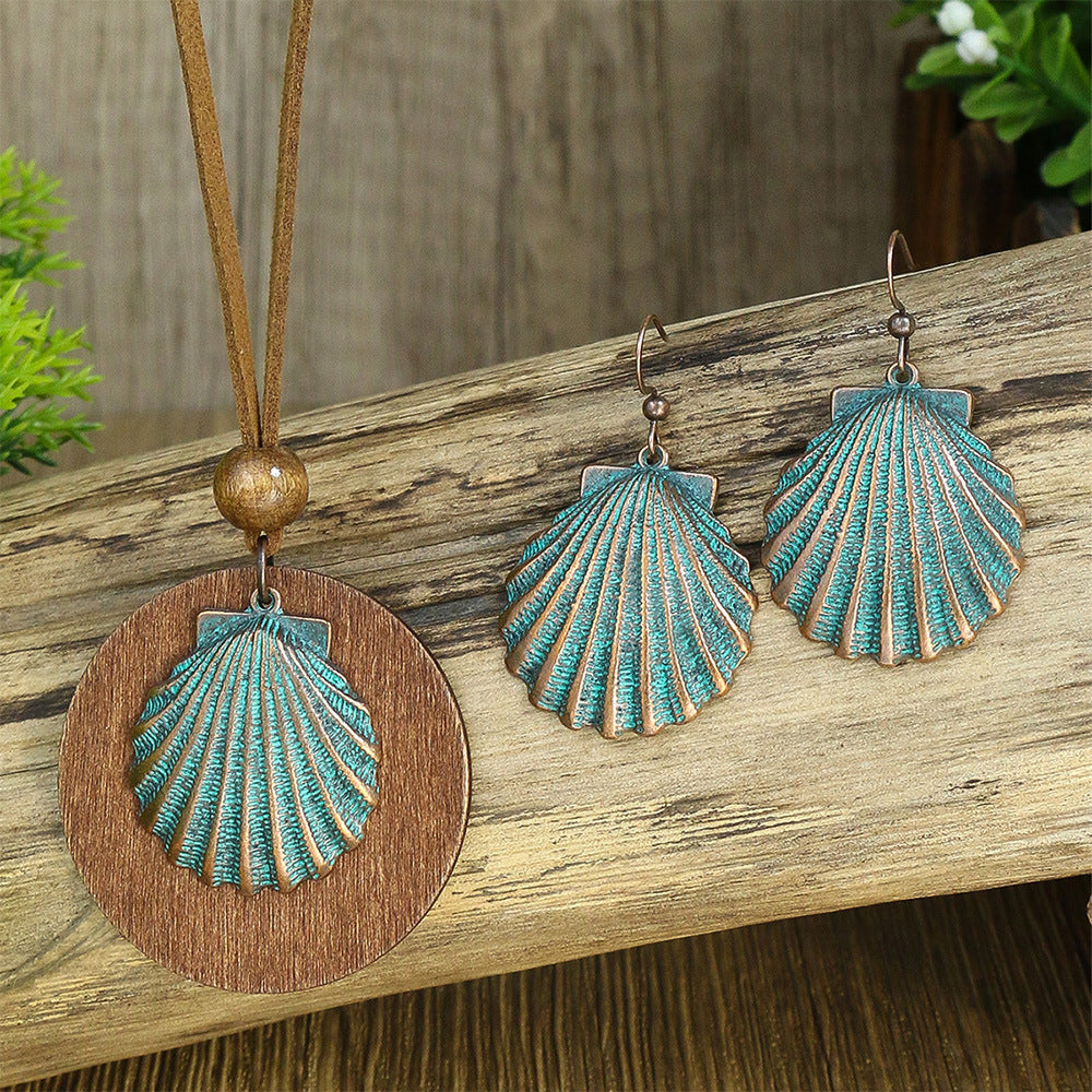 Women's Bohemian Retro Wooden Necklace Earring Set