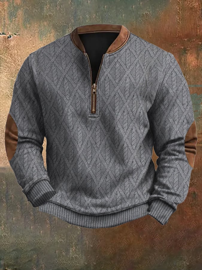 Men's Vintage Knit Print Zip-Up Sweatshirt