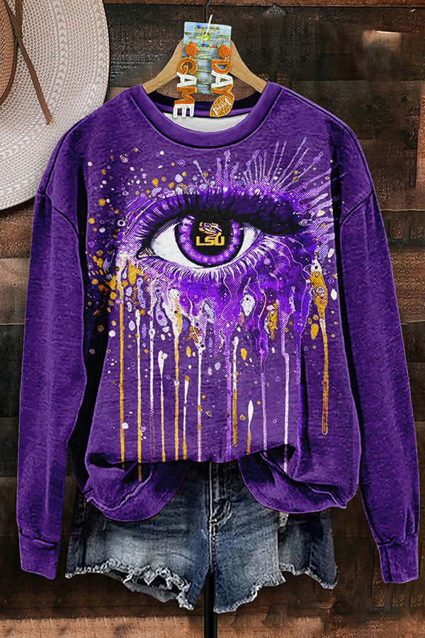 Retro Eyes Print Rugby Sweatshirt