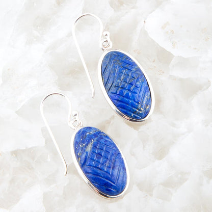 Barse Carved Blue Lapis Sterling Silver Drop Earrings