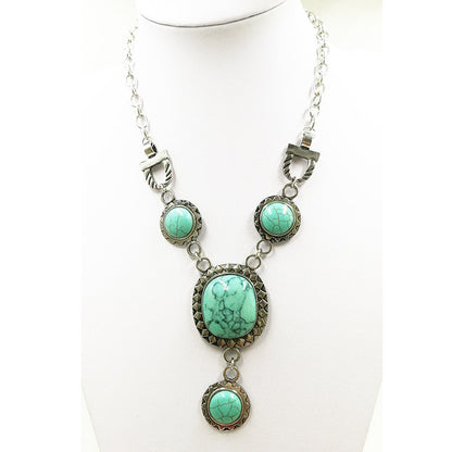 Vintage Unique Design Turquoise Oval Pendant Necklace