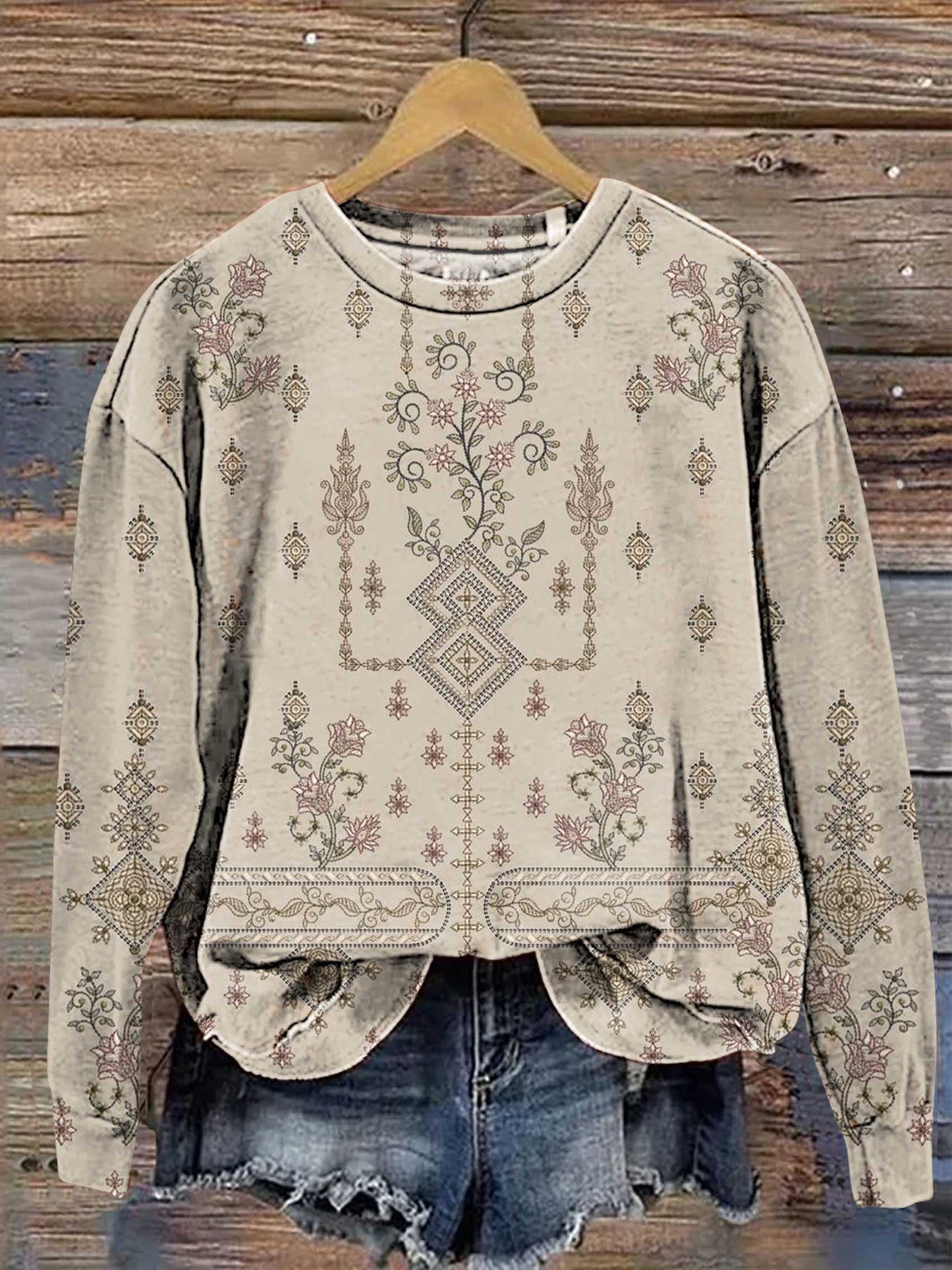 Retro Ethnic Pattern Casual Sweatshirt