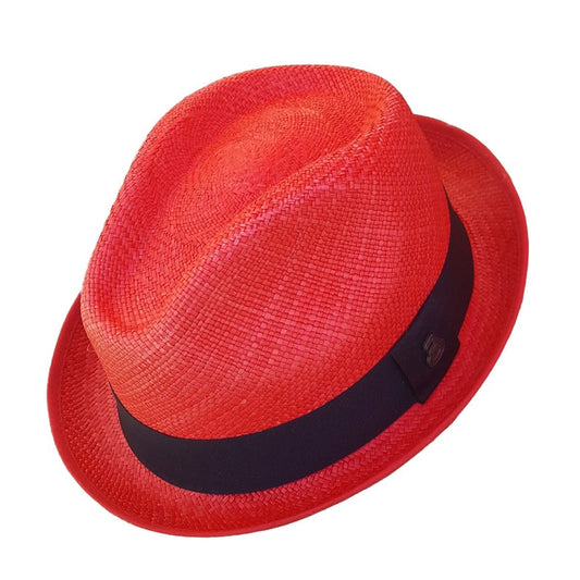 Red Short Brim Fedora | Original Panama Hat | Toquilla Straw | Handwoven in Ecuador - EA