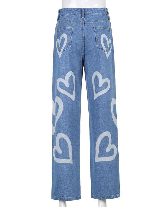 Heart Graffiti Casual High Waist Jeans