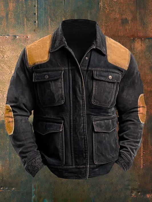 Men's Vintage Pocket Color Block Cargo Jacket Outwear