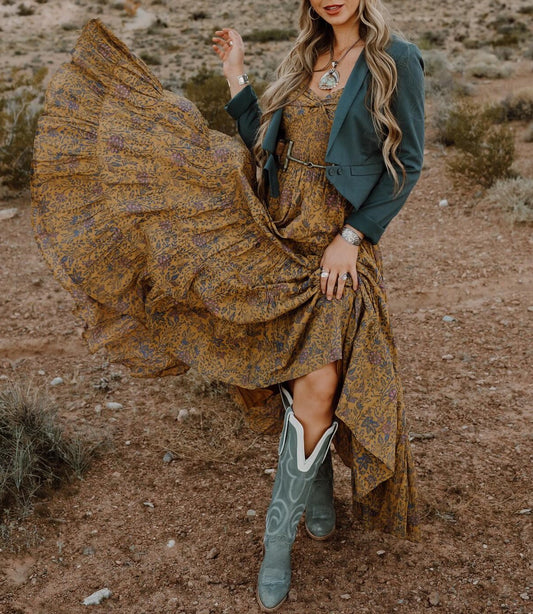 Vintage Western Print Maxi Dress