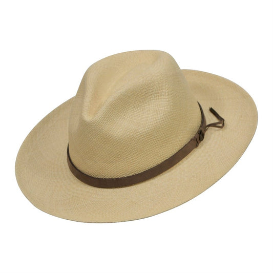 Original Panama Hat - Wide Brim Fedora - Natural Straw - Brown Leather Band - Handmade in Ecuador by Ecua-Andino - EA - HatBox Included-FREE SHIPPING