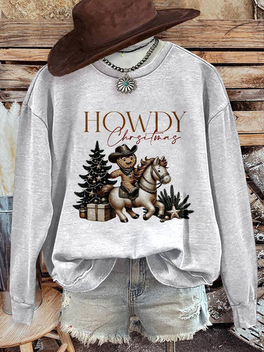 Howdy Christmas Print Casual Sweatshirt