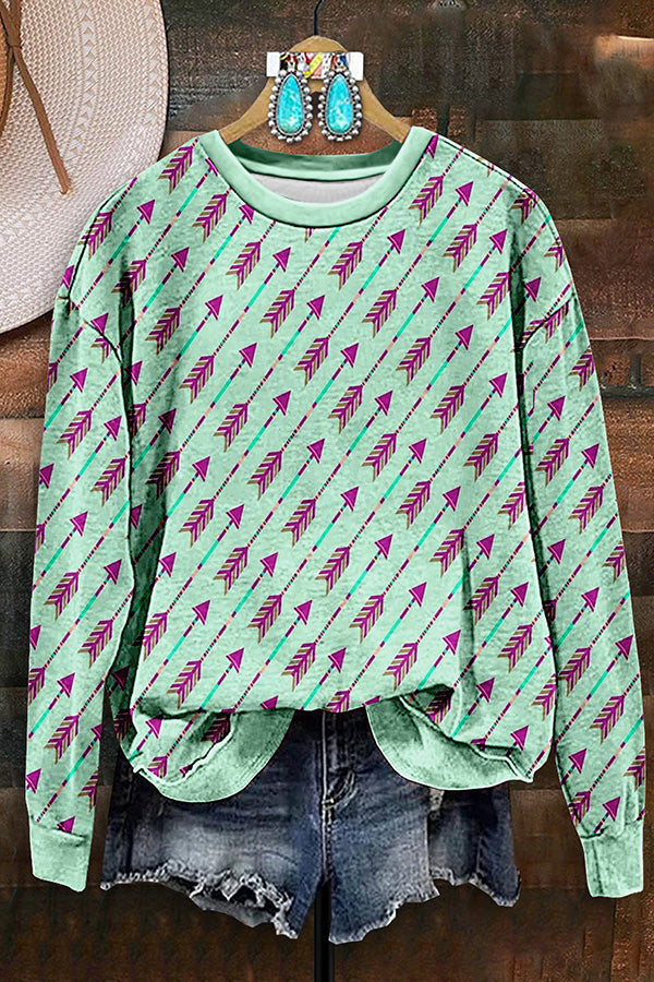 Retro Western Aztec Arrow Print Sweatshirt