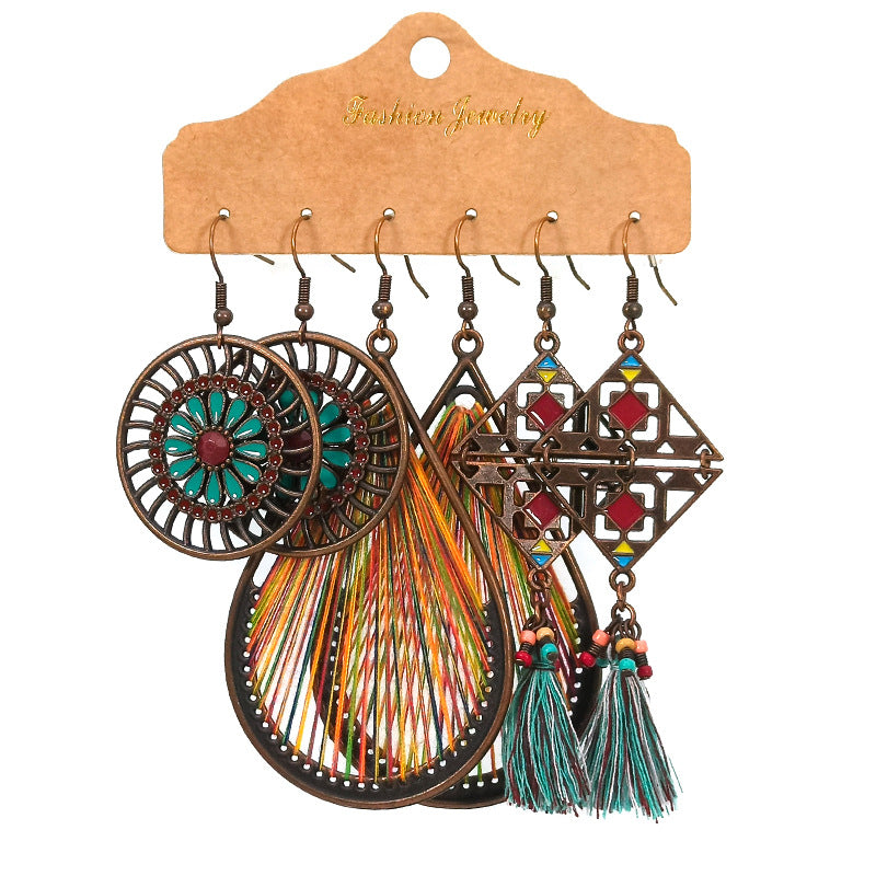 Women's Bohemian Tassel Earrings 3-Set Combination