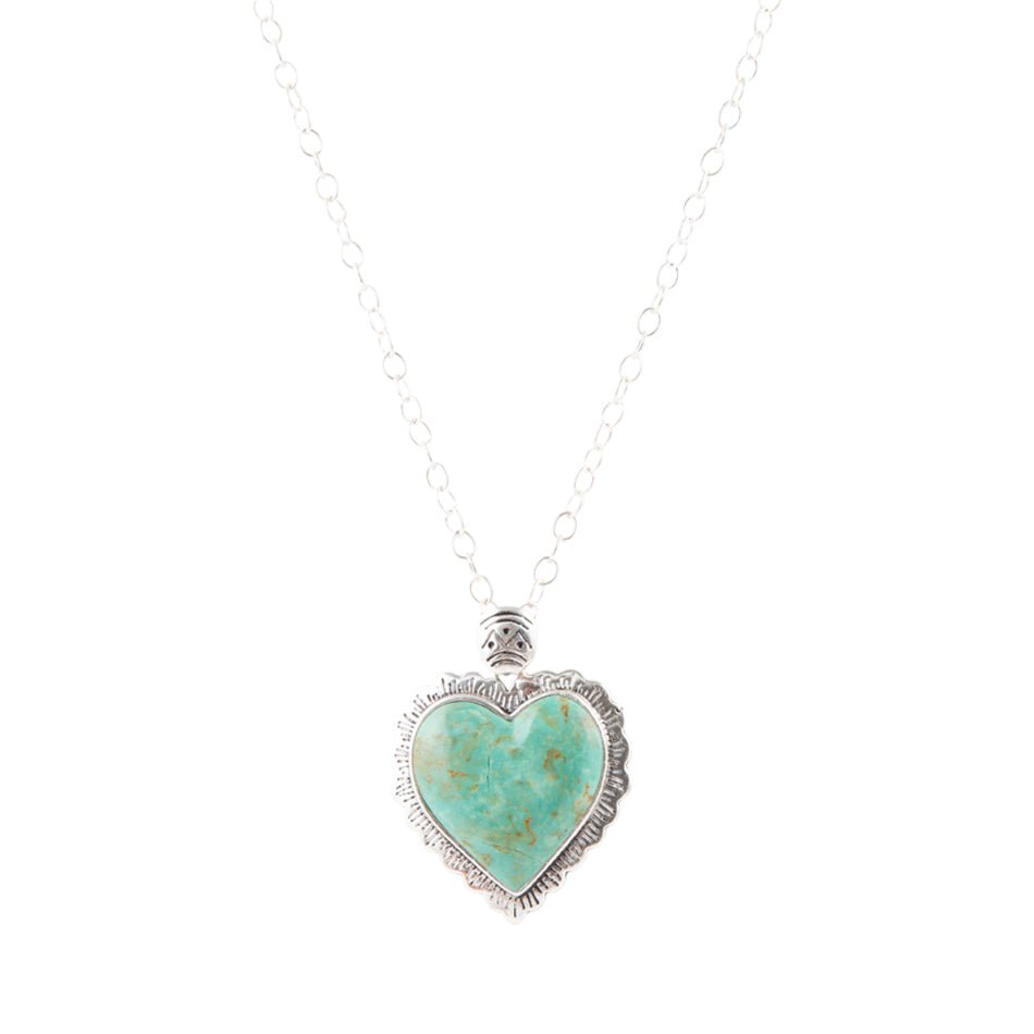 Green Turquoise Heart and Sterling Silver Necklace