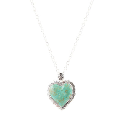 Green Turquoise Heart and Sterling Silver Necklace