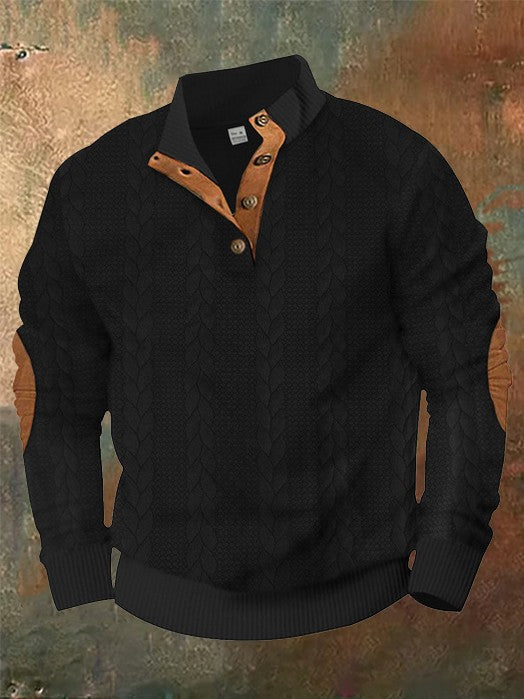 Solid Warm Woven Texture Button Up Sweatshirt