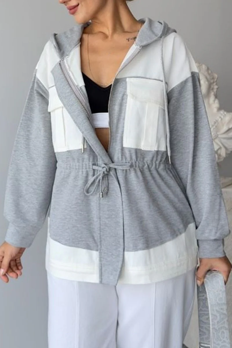 Women's Casual Patch Pocket Hooded Jacket