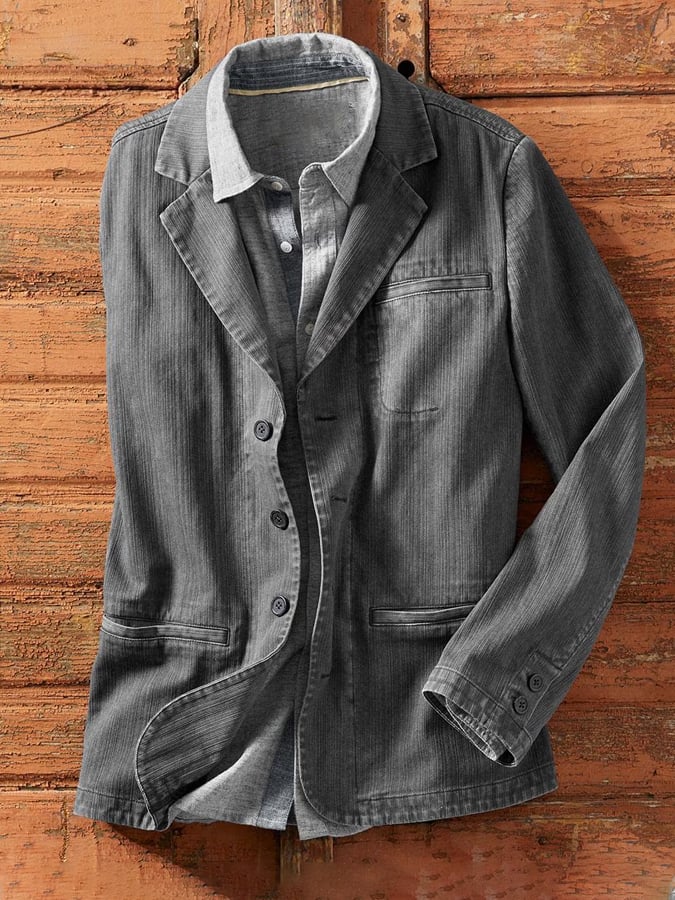 Woven Men's Vintage Western Distressed Washed Casual Suit