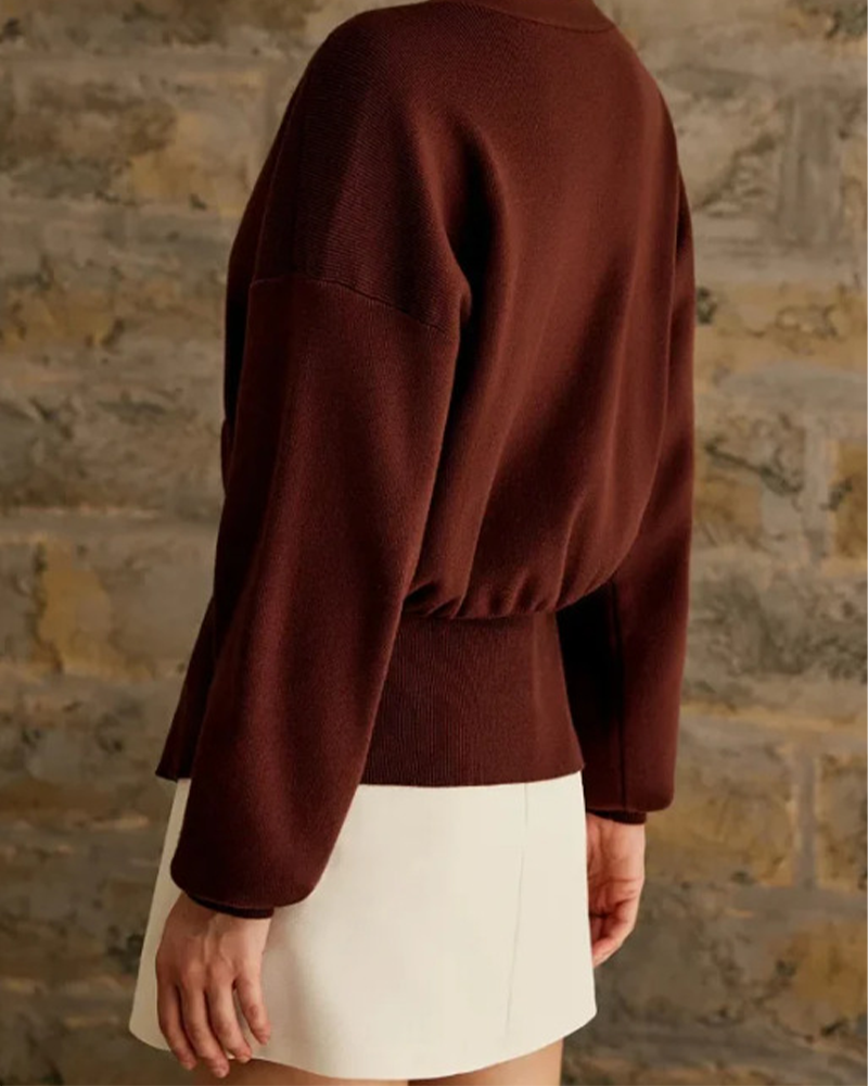 Temperament Solid Color V Neck Long Sleeve Cardigan