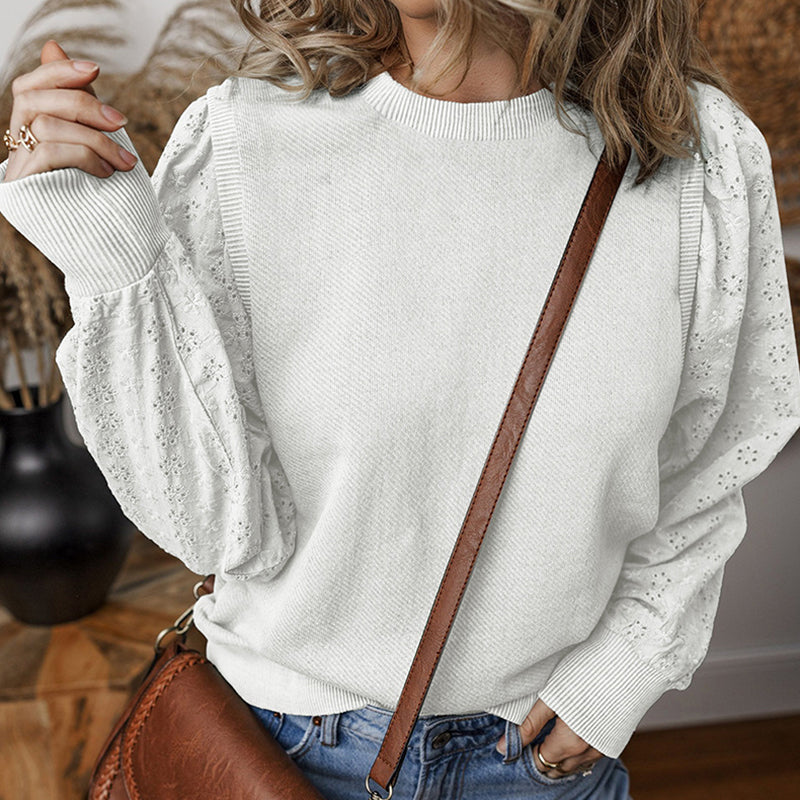 Loose And Versatile Textured Round Neck Long-sleeved Sweater