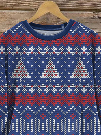 Knit Stitch Christmas Pattern Printed Casual Sweatshirt