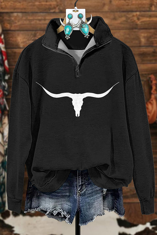 Western Longhorn Zipper Sweatshirt