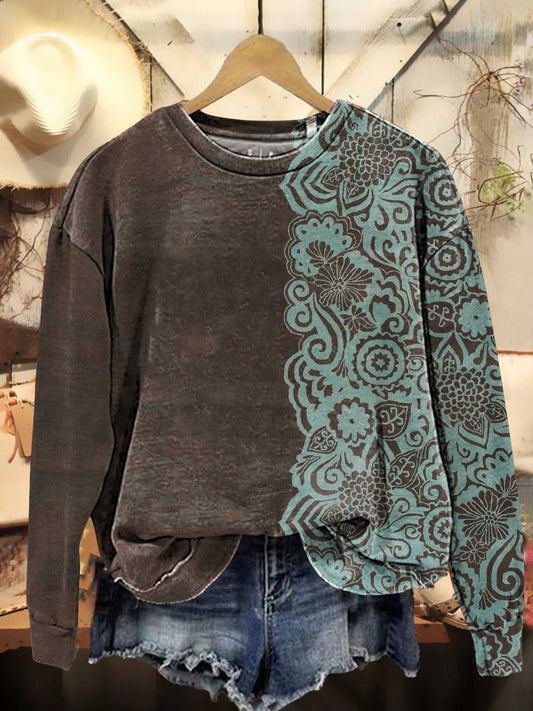 Vintage Lace Pattern Casual Sweatshirt