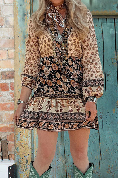 Vintage Patchwork Printed Long Sleeve Dress