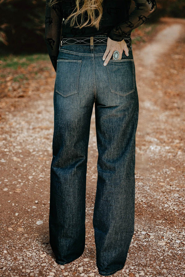 Retro Washed Wide Leg High Rise Jeans