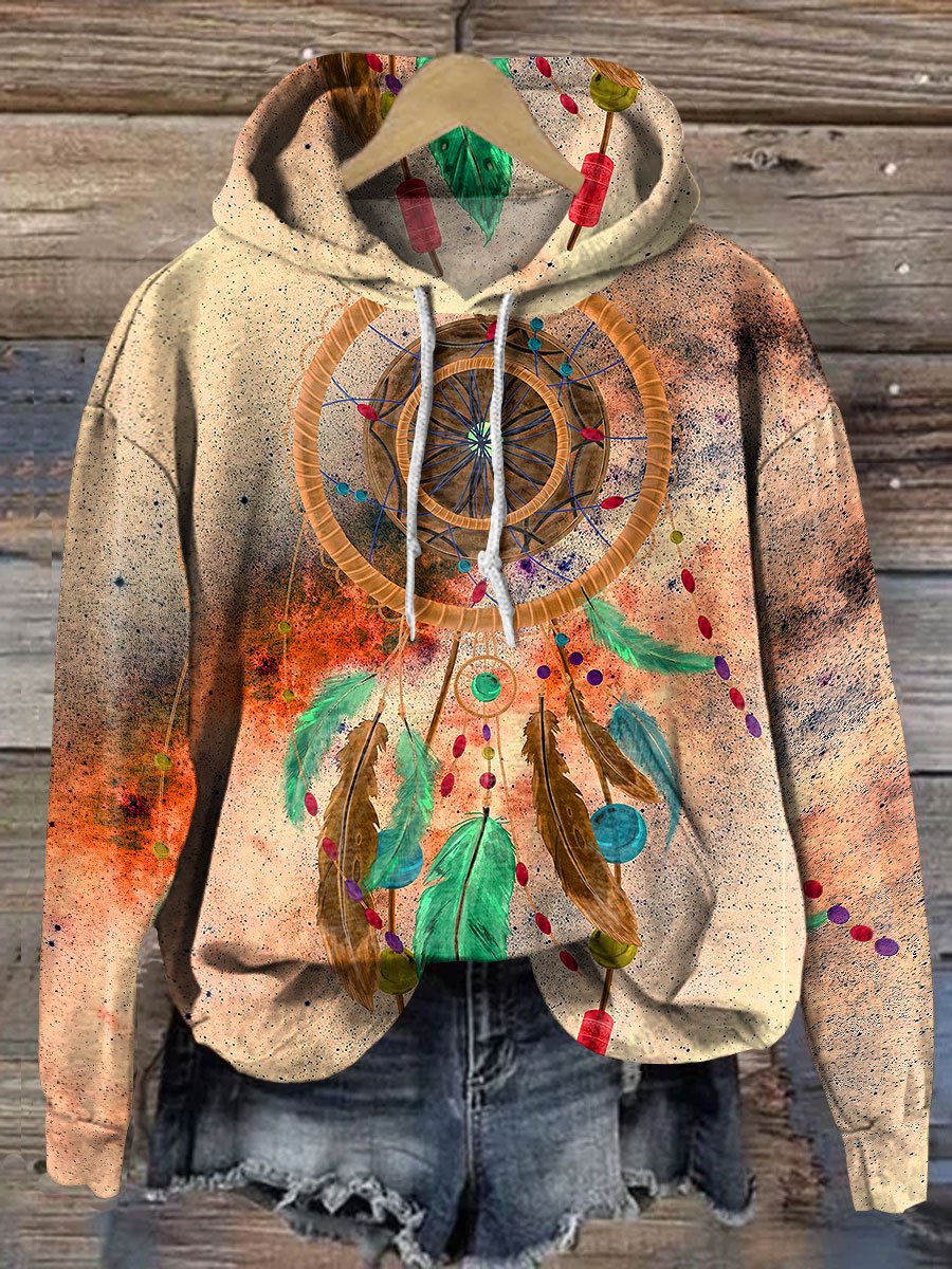 Boho Feather Art Print Casual Hoodie Sweatshirt