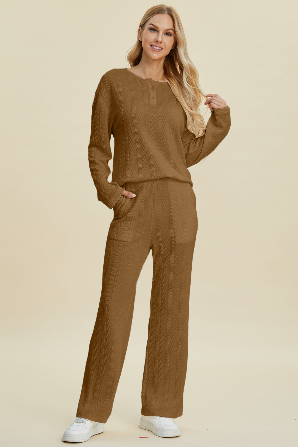 Two Piece Cable-Knit Long Sleeve Top and Pants Set choice of colors