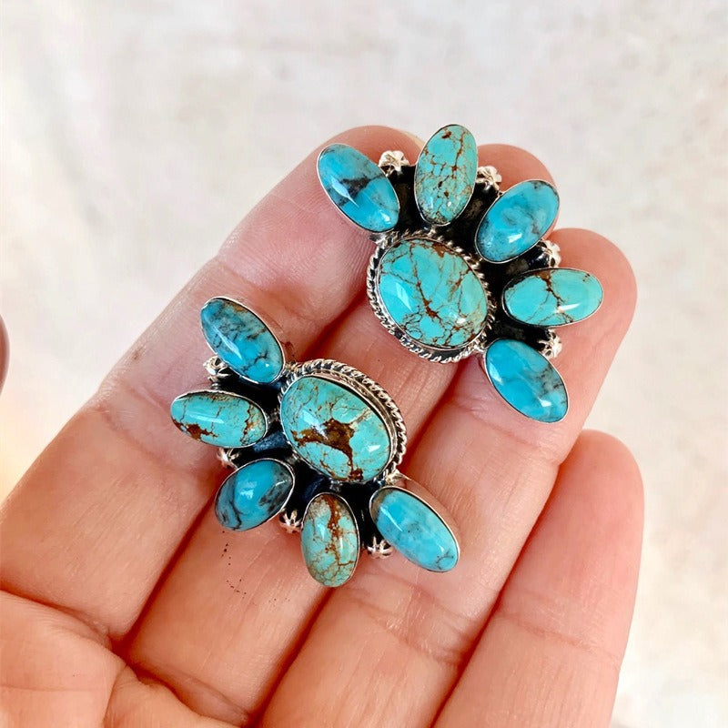 Boho style vintage flowers turquoise Earrings