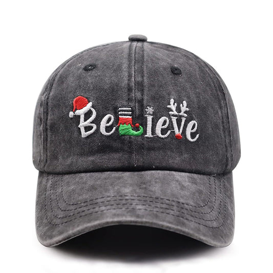 Vintage Christmas Believe Embroidered Baseball Cap