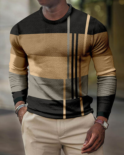 LONG SLEEVE FASHION CONTRAST COLOR ROUND NECK MEN'S TOP