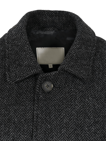 Men's Stylish Herringbone Single-Breasted Pocket Design Casual Woolen Coat