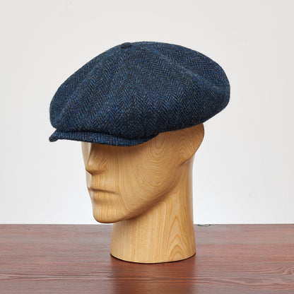 PEAKED CAPS - HARRIS TWEED Genuine Scottish Harris Tweed 8 Panels Man Cap Blue