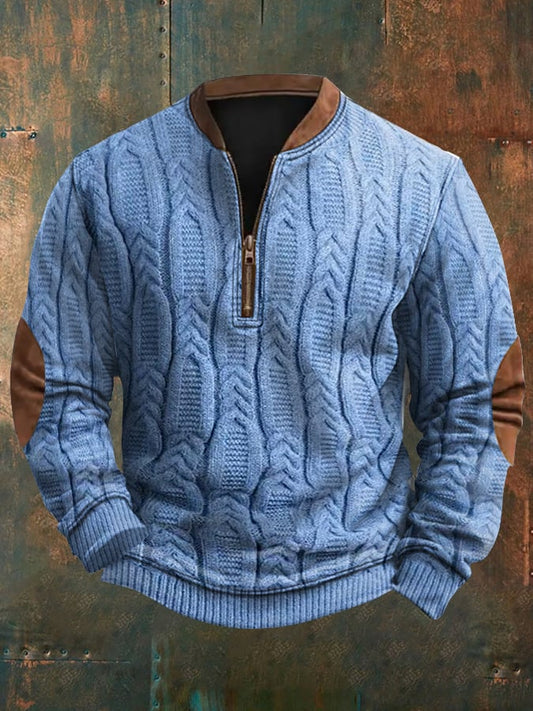 Men's Retro Braid Pattern Print Casual Pullover