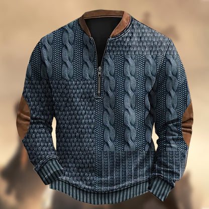 Men's Vintage Western Zipper Stand Collar Khaki  Print Casual Sweatshirt