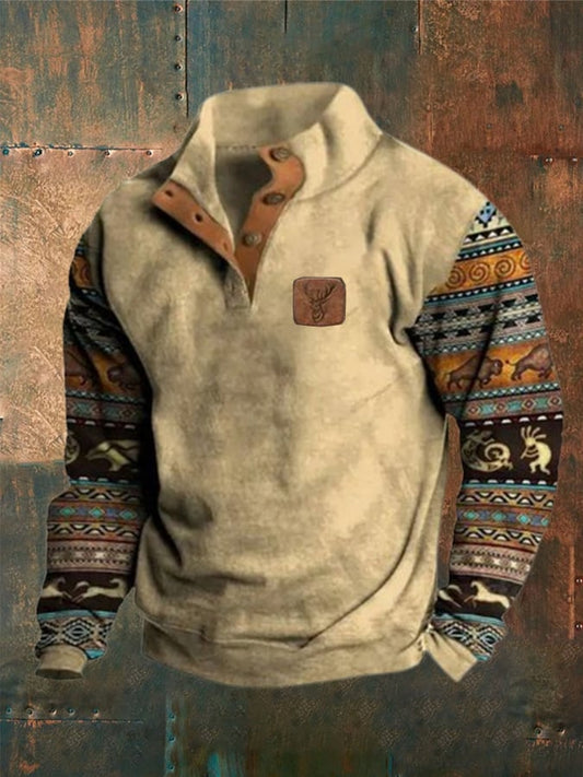 Men's Fleece Vintage Western Stand Collar Sweatshirt