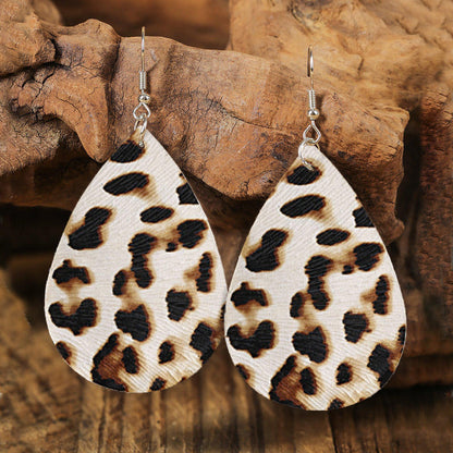 Leopard Water Drop PU Leather Earrings