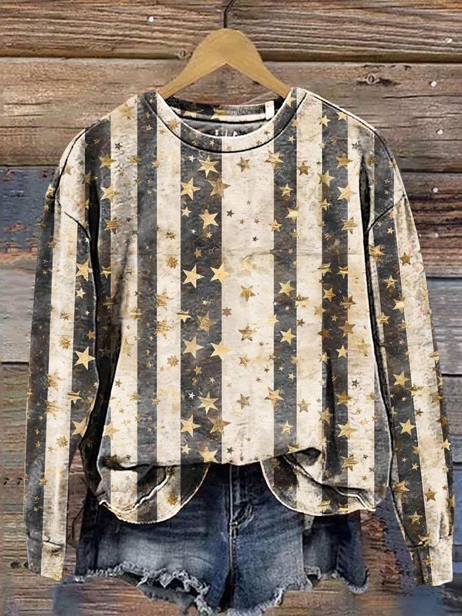 Stripes and Stars Art Print Casual Sweatshirt