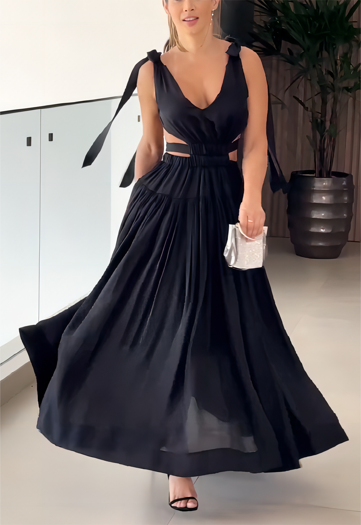 Elegant Chiffon Maxi Dresses In Black