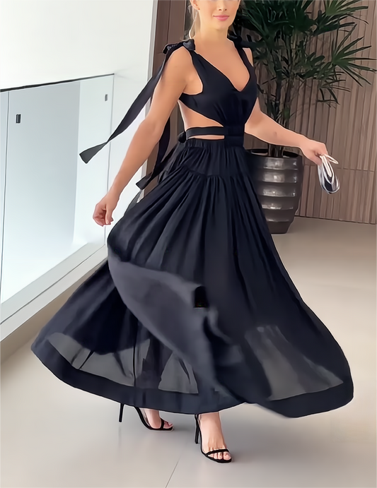 Elegant Chiffon Maxi Dresses In Black