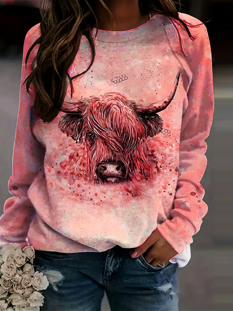 Women's Highland Plus Cow Print Casual Sweatshirt