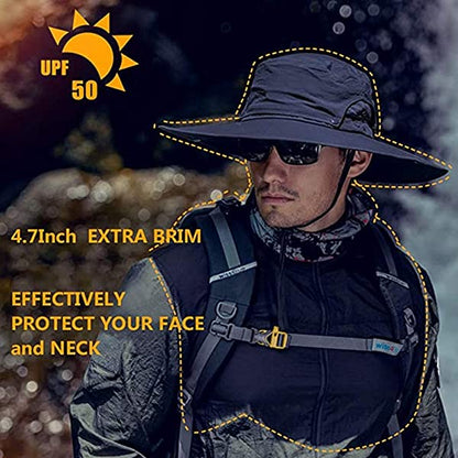 Wide Brim Sun Hat for Men Women, Sun Hat with UV Protection UPF 50+ for Fishing Hiking Safari Camping Garden Outdoor Travel Green