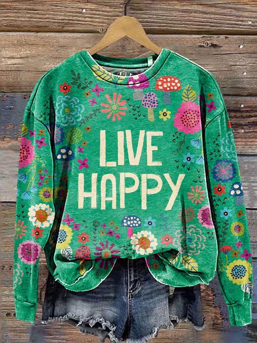 Floral Art Print Casual Sweatshirt