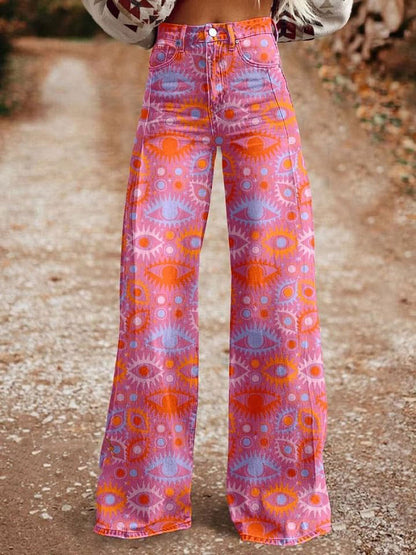 Women's Bohemia Eyes Print Casual Wide Leg Pants