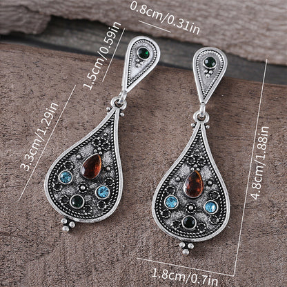 Personalized Retro Three-color Gemstone Geometric Water Drop Simple Fashion Earrings